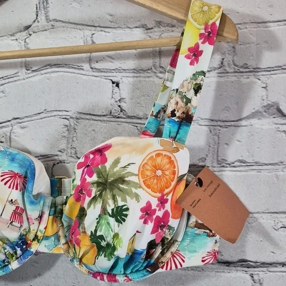 Shade And Shore Bikini Womens Sz XL 36DD Coastal Print Cheeky High-Waist New - Picture 4 of 11